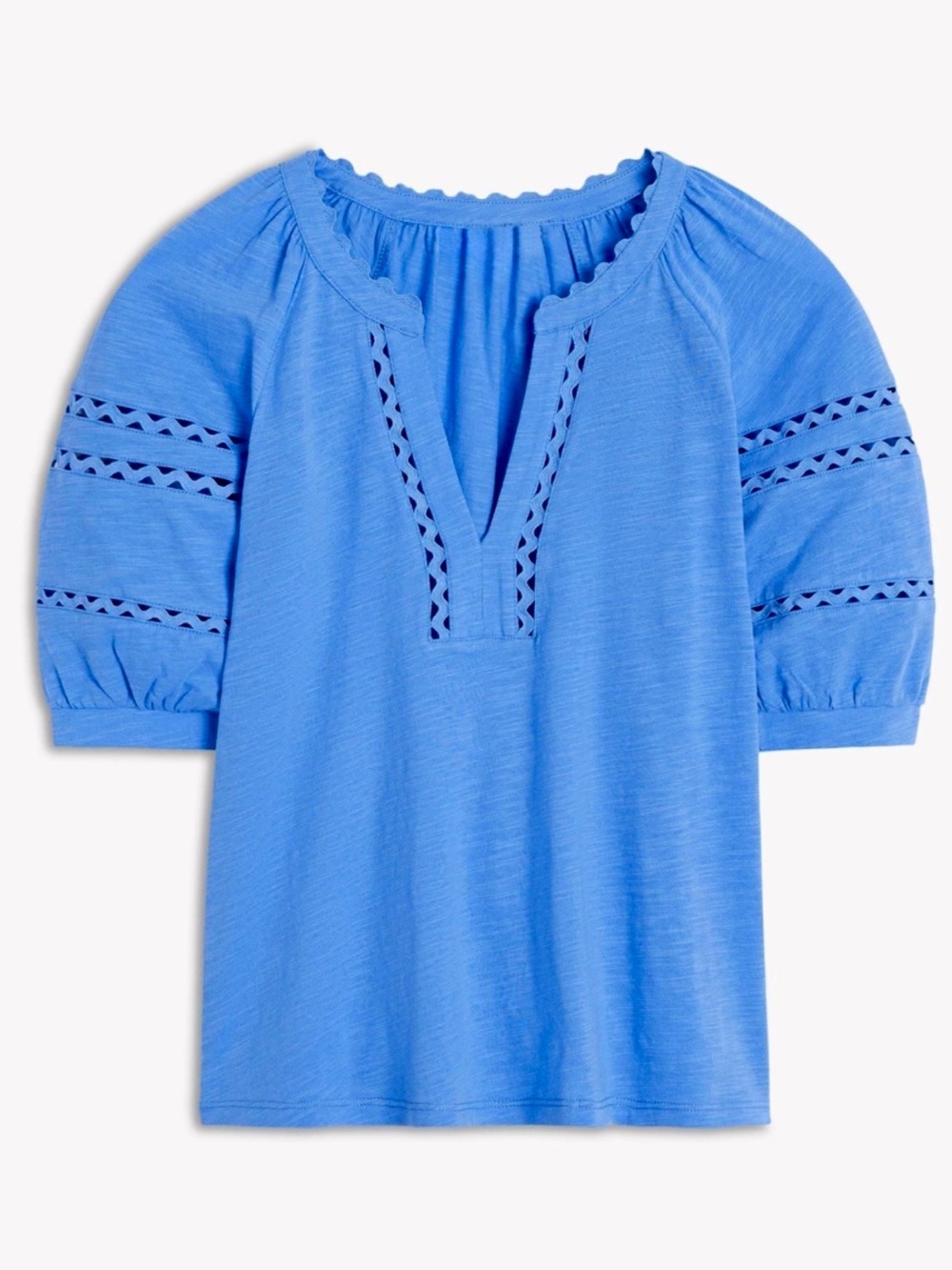 Boden Maisy Rikrak Trim Puff Sleeve Top Size 6 Blue